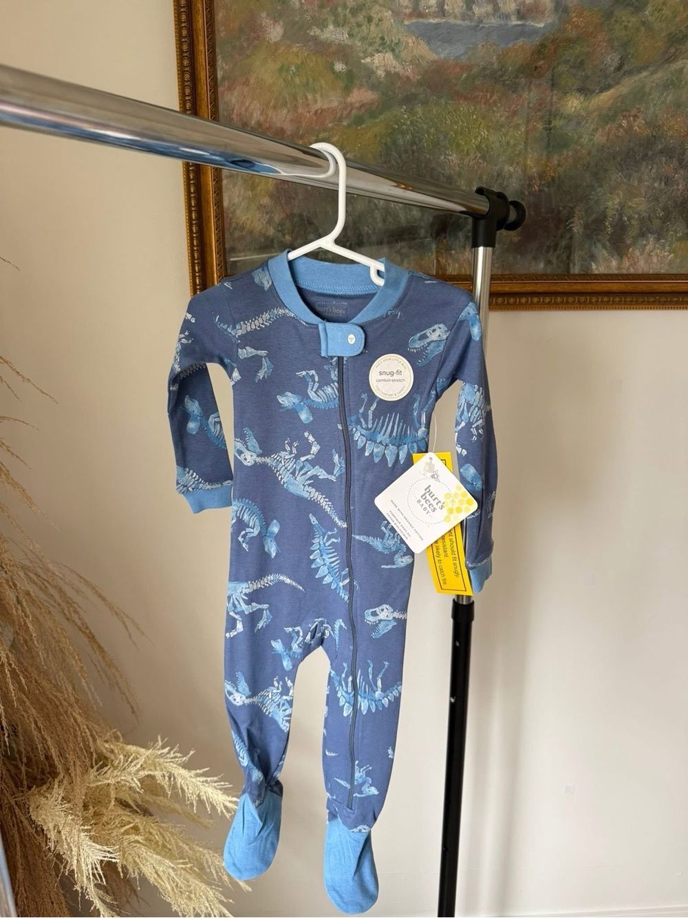 Blue Dinosaur Print Footed Pajamas - Cozy Snug-Fit One-Piece